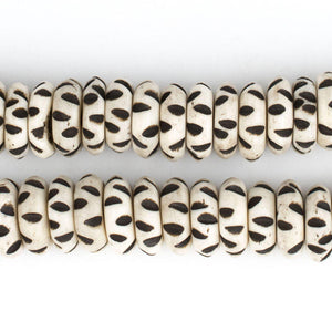 White Carved Disk Bone Mala Beads (13mm)
