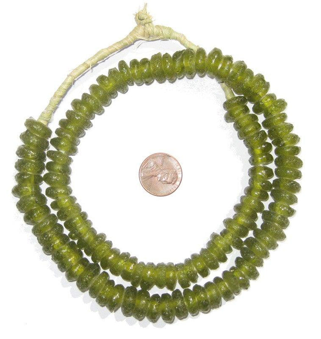 Lime Rondelle Recycled Glass Beads - The Bead Chest
