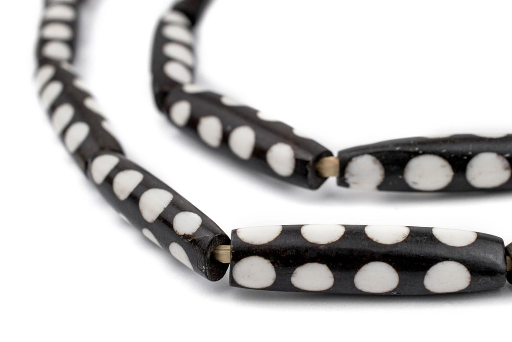 Polka Dot Design Batik Bone Beads (Elongated) - The Bead Chest