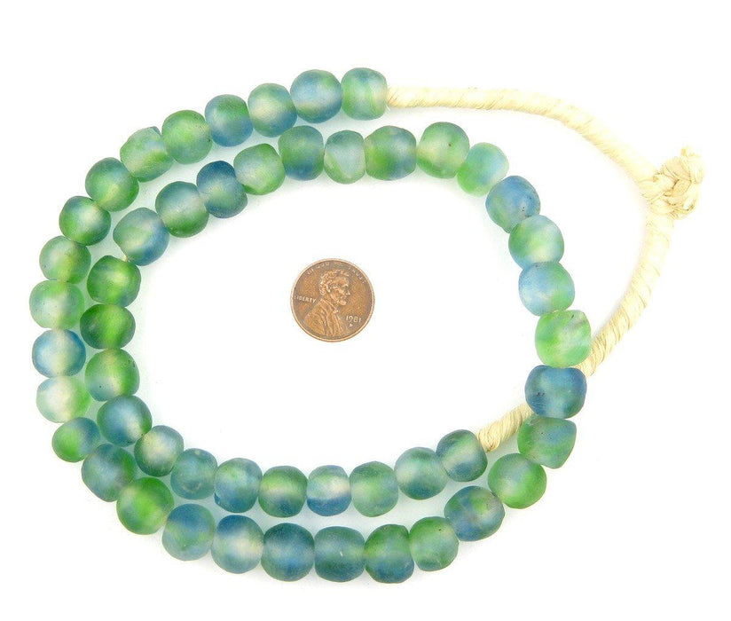 Light Blue Green Swirl Recycled Glass Beads (11mm) - The Bead Chest