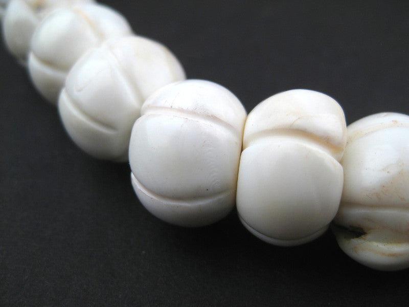 White Carved Shell Flower Beads - The Bead Chest