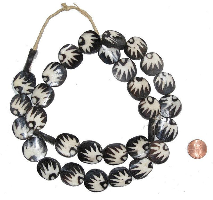 Peacock Design Batik Bone Beads (Circular) - The Bead Chest