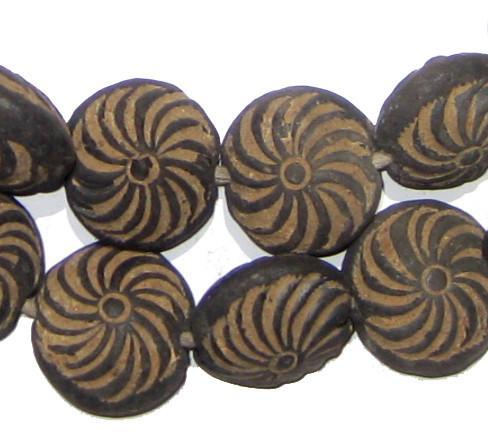 Mali Clay Spindle Disk Beads (Sun Swirl Design) - The Bead Chest