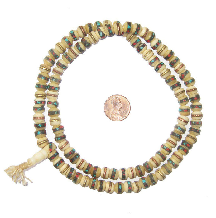 Natural Vintage Inlaid Bone Prayer Beads (8mm) - The Bead Chest