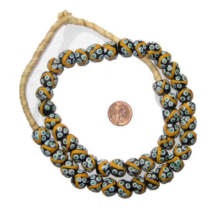 Eye Stripe Brown Krobo Powder Glass Beads - The Bead Chest