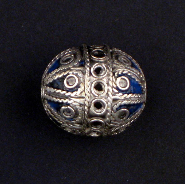 Artisanal Fancy Blue Silver Berber Bead (Set of 2) - The Bead Chest