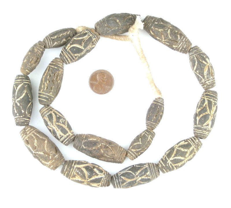Black Terracotta Mali Clay Oval Beads (35x15mm) - The Bead Chest