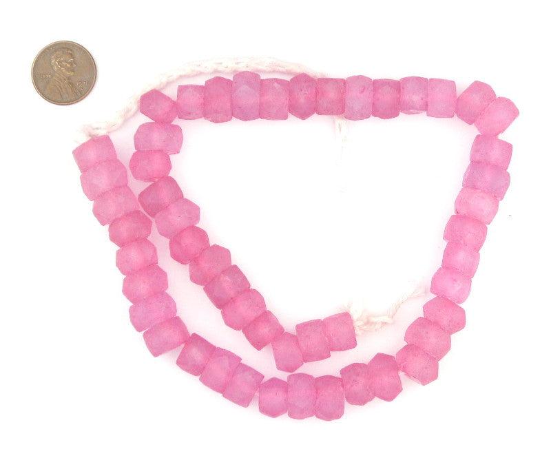 Tulip Pink Faceted Recycled Java Sea Glass Beads - The Bead Chest