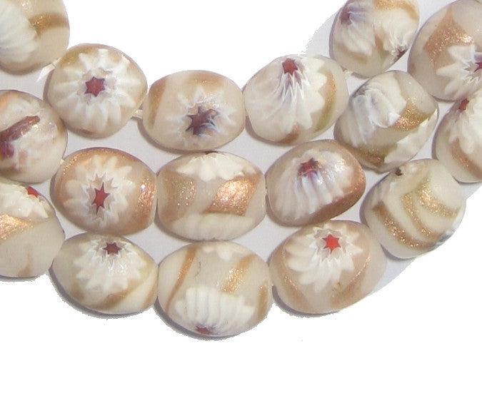 White & Pink Flower Millefiori Beads - The Bead Chest