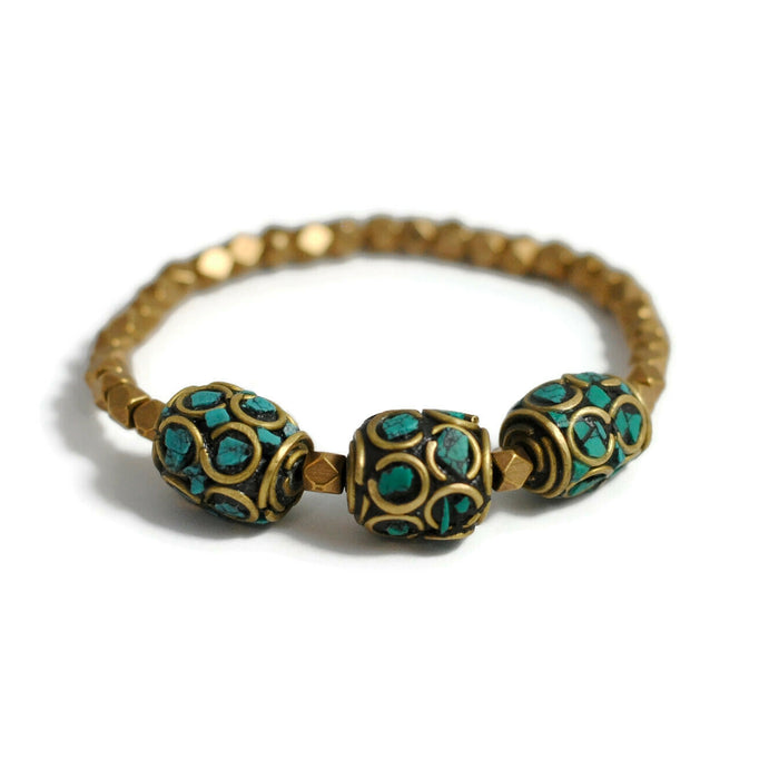 Inlaid Brass Beads Elastic Bracelet