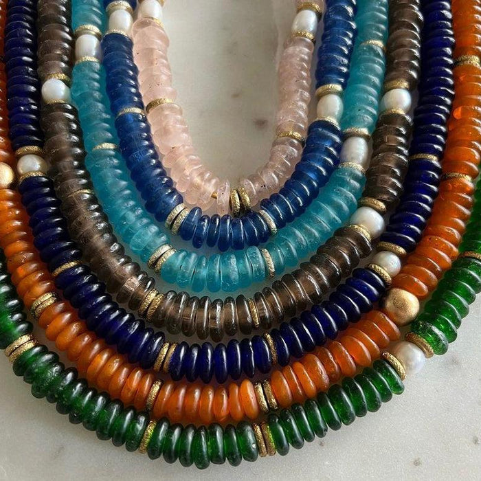 Thebeadchest Multicolor Kenya Resin Beads Long Strand 24mm African Mixed Large Hole 45-50 inch Strand Handmade, Adult Unisex