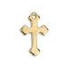 Gold small cross charm shown at a slight angle, with a smooth polished surface and edge detail