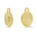 Gold plated round cross pendant shown from the side and back, with a smooth flat reverse and a top loop