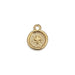 24K gold plated round cross motif pendant, front view with raised cross on a dotted textured center and top loop