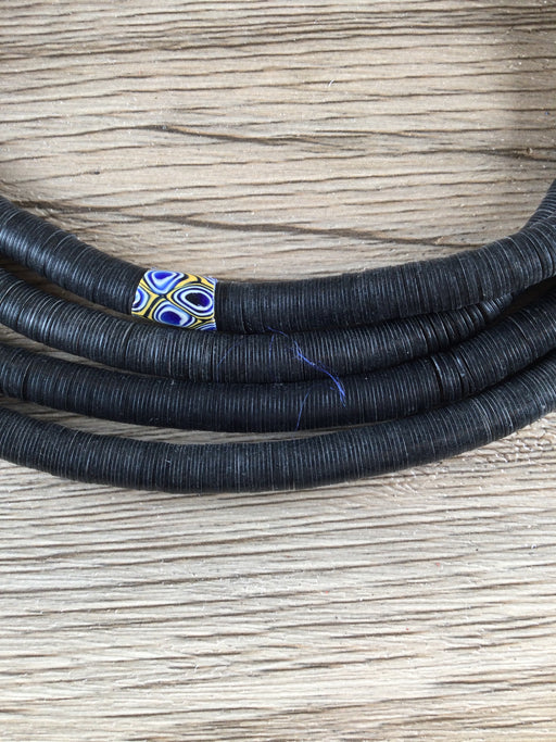 Hidden Gems: Vintage Black Vinyl Phono Record Beads (Double Strand With Millefiori Beads)