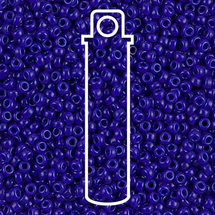 Opaque cobalt Miyuki seed beads #414, 11/0, close-up of glossy blue beads with a white tube outline