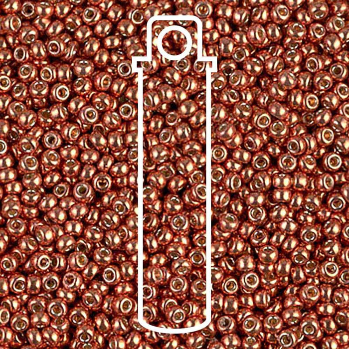 Duracoat galvanized pink blush Miyuki seed beads, close-up of glossy metallic 11/0 beads with a tube outline