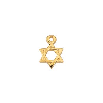 Gold plated Star of David charm with a small top loop and woven line detail, shown on a white background