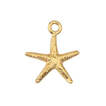 24K gold plated sea star charm with textured surface and a small loop at the top for hanging