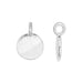 Shiny silver blank round charm shown from the front and side, with a hammered texture and top loop