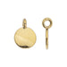 24K gold plated blank charm shown front and side, round flat disc with a hammered finish and top loop