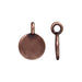 Antiqued copper blank round charm shown from the front and side, with a top loop for hanging