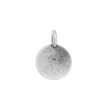 Back of the round silver letter B charm, a plain textured disc with a soldered loop at the top