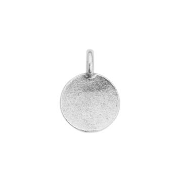 Back of the round silver alphabet charm, plain and slightly textured with a top loop