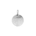 Back of the round silver alphabet charm, plain and slightly textured with a top loop