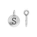 Pewter letter S charm in a smaller view with front face and side profile of the hole loop