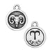 Round pewter charm with a ram's head on one side and the Aries glyph with lettering on the other, smaller view