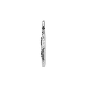 Side profile of the silver Scorpio charm showing its thin edge and top loop