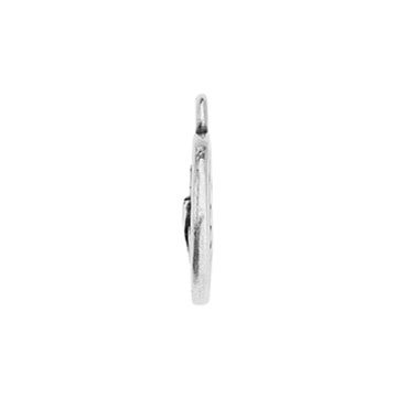 Side view of the silver Capricorn zodiac charm showing its thin profile and top loop