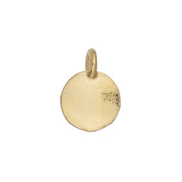 Back of the gold round charm, plain and slightly textured with the top loop