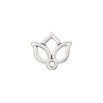 Smaller, tighter crop of the silver open lotus charm showing the petal cutouts and hanging loop
