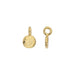 Gold plated pewter moon charm in a smaller crop, front view beside side view of the hanging loop