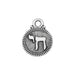 Antiqued silver chai charm, round pewter pendant with raised Hebrew chai letters and beaded rim, shown large
