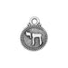 Round silver chai charm with top loop and dotted border, smaller view on white background
