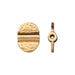Gold hammered oval bead with smooth center band, front and side angles on white background