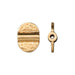 24K gold plated hammered Baule bead, front view beside a side view showing the hole