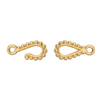 24K gold plated beaded hook and eye clasp set, 14x7mm, with the hook and teardrop eye side by side