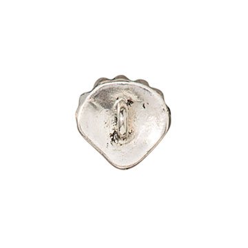 Back of the scallop shell button, showing the smooth concave underside and the metal shank loop