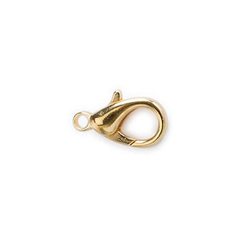 Gold lobster clasp in a smaller, slightly tilted view on a white background, showing the lever and open loop