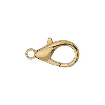 24K gold plated zinc alloy lobster clasp, 9x18mm, with small round ring and spring trigger on a white background