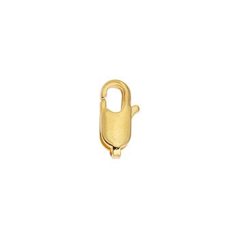 24K gold plated brass lobster clasp, 12mm, shown on a white background with the oval ring end and spring lever visible