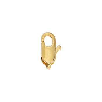 Gold lobster clasp with smooth polished surface and spring lever, a slightly smaller crop of the same view