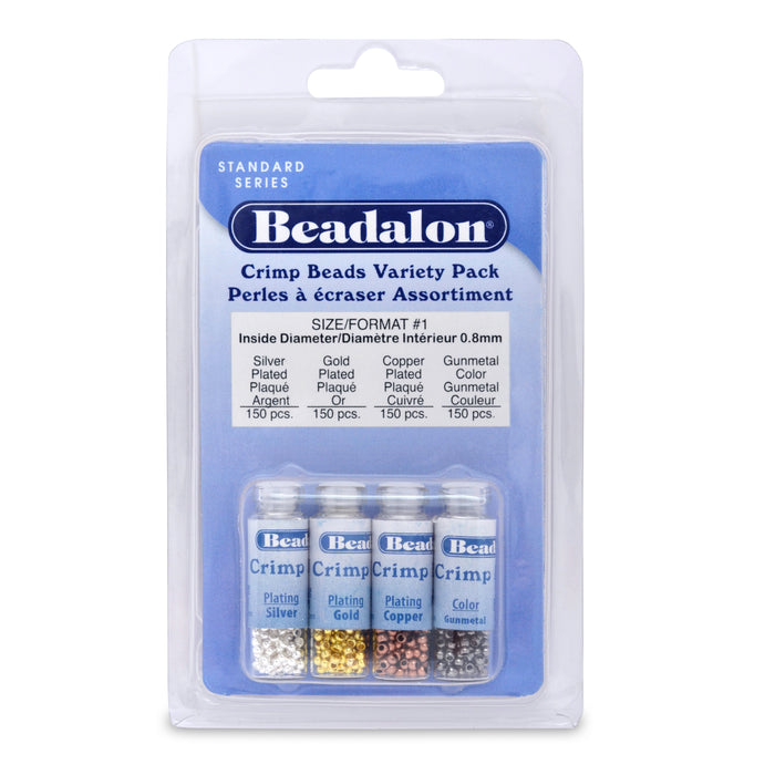 Silver Plated Crimp Bead Variety Pack (Size #1, 1.3mm I.D., 2.0mm O.D., 600 pc)