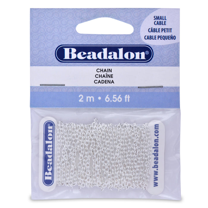 Silver Plated Small Cable Chain, 2.3 mm, 2 M