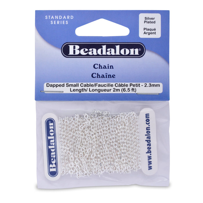 Silver Plated Dapped Small Cable Chain, 2 M / 6.56 Ft