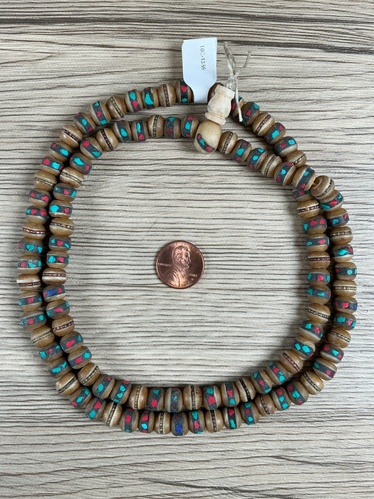 Hidden Gems: Inlaid Bone Mala Beads (8mm)